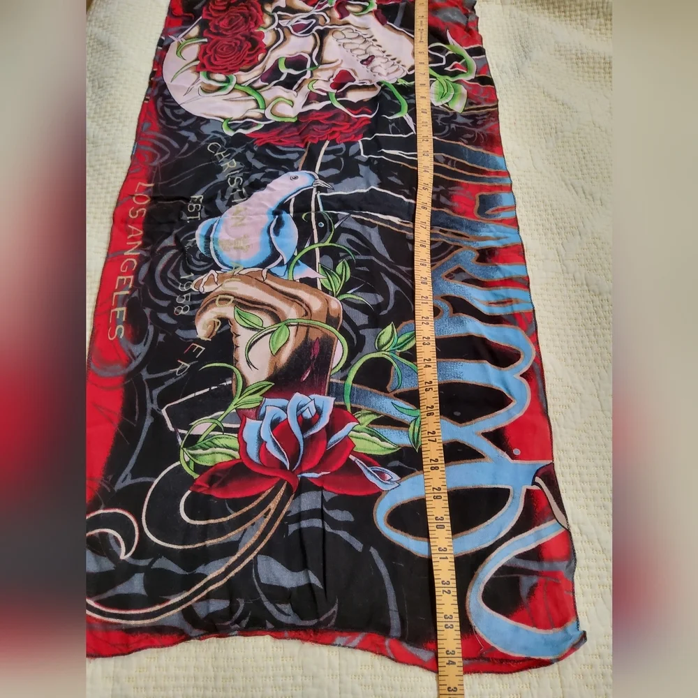 Christian Audigier Los Angeles Skull and Roses Graphic Scarf